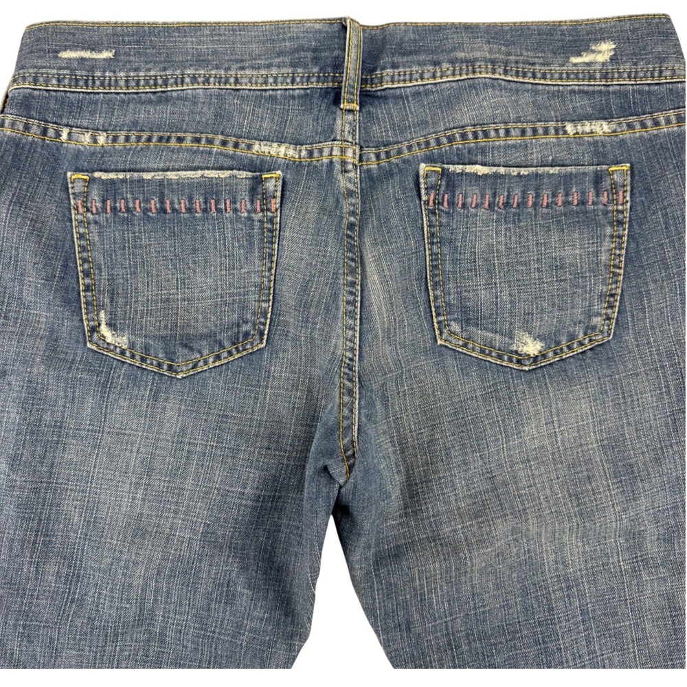 Old Navy Blue Jeans Vintage Y2K Distressed Capri Denim Pants Medium Wash MidRise